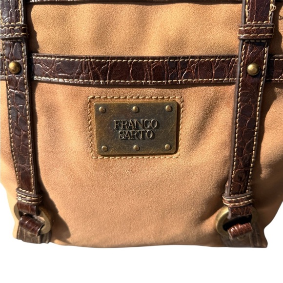 Franco Sarto Faux Suede Tan & Dark Brown Shoulder Bag W Small Flashlight Holder - Picture 3 of 17